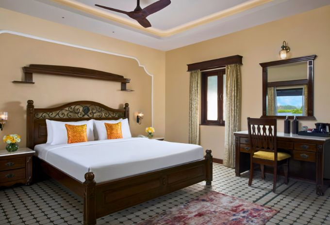 Master bedroom of the Maharani Suite with Portuguese-inspired décor at Mercure Goa Devaaya